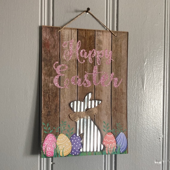 2/$20 NWT Stunning Glittered Happy Easter Die Cast Metal Bunny🐇 Decoration Sign - Picture 3 of 15